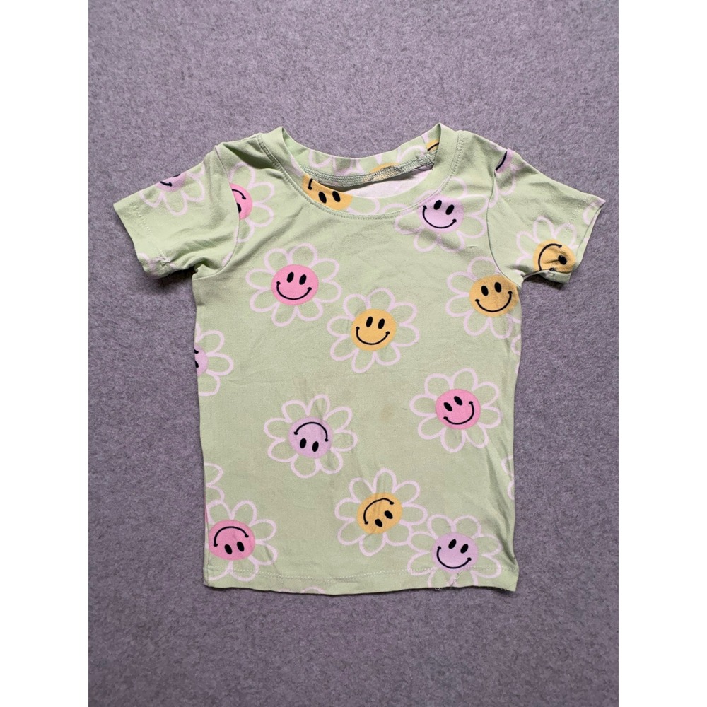 Extremely Me Girls‎ Green Daisy Smiley Face T-Shirt Size 4 Short Sleeve Tee